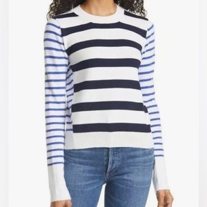 La Ligne Bold Navy Stripe Fuzzy Crewneck Pullover Sweater